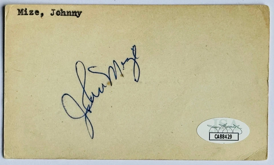 Johnny Mize Autographed 3x5 Index Card (JSA) - Image 1 of 1