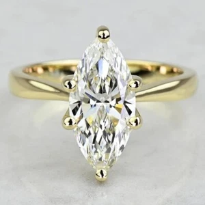 Anillo de compromiso solitario de moissanita marquesa D de 2,50 quilates enchapado en oro amarillo de 14 k - Imagen 1 de 8