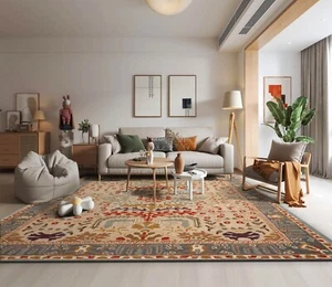 Multi Sizes Handmade 100% Wool Arts & Craft Transitional Oriental Area Rug Beige - Picture 1 of 14