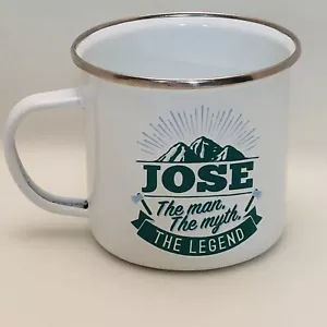 Tazza da caffè tazza "Jose The Man The Myth The Legend" 12 oz metallo bianco verde campeggio - Foto 1 di 8