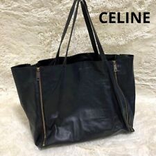 CELINE Tote Bag one shoulder Horizontal Cabas Leather Black Used JPN