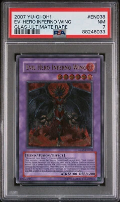 2007 Yugioh GLAS-EN038 Böse Held Inferno Flügel Ultimate Selten PSA 7 NM # - Bild 1 von 2