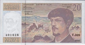 France 20  Francs  1993  P 151f  Series V. 039  Circulated Banknote - Picture 1 of 2