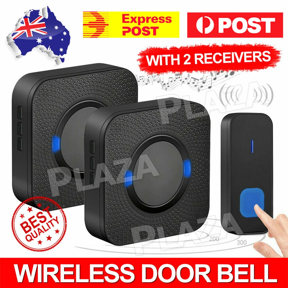 Wireless Door Bell Chime Waterproof Doorbell 2 Plugin Receivers 300M Long Range - image 1 of 4