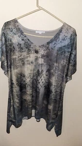 Notations Mujer 1X Top Gris Azul Cuello en V Brillante Manga S Polispandex 33 L 24 Ac - Imagen 1 de 24