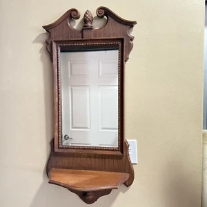 Colonial Chippendale Style Faux Wood Mirror With Shelf By Syroco/Dart 1972 - Picture 1 of 9