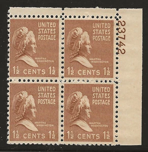 US Scott #805, Plate Block #23742 1938 Martha Washington 1.5c FVF MNH UR - Picture 1 of 1