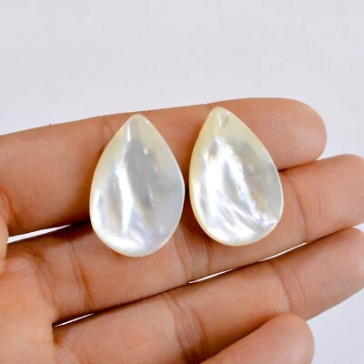 1Pair 26Cts Natural Mother Of Pearl Pair Side Drill Loose Gemstone 30x20mm #2704 - Image 1 of 4