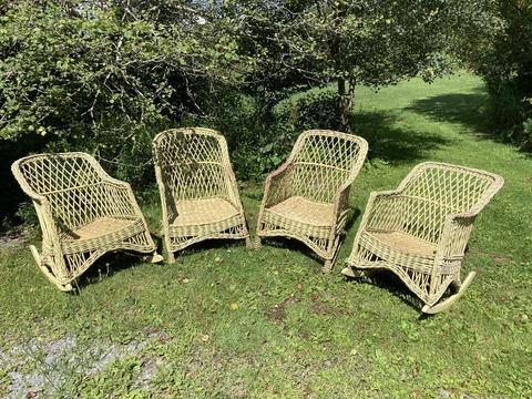 4 Antique BAR HARBOR WICKER CHAIRS -- 2 are ROCKING CHAIRS Cover