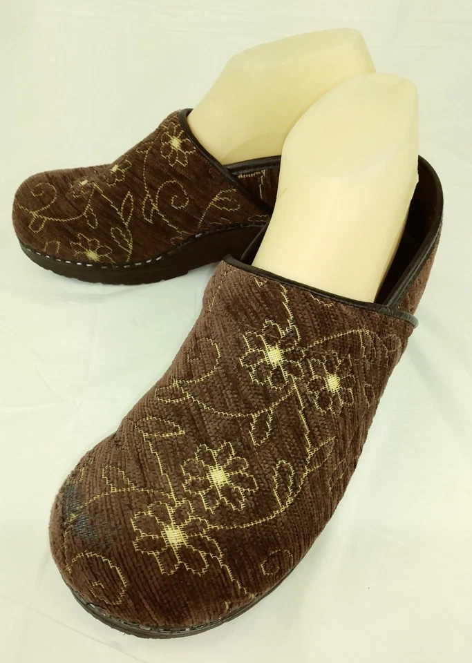 Zuecos daneses Sanita Wos EU41 US10.5 marrón floral punto de cruz zapatos de cuero 546 Foto 1 de 4
