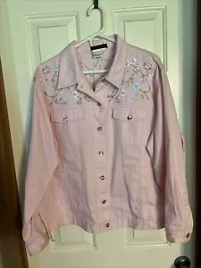 Cappotto giacca denim rosa donna taglia 1X inverno autunno primavera denim ricamato - Foto 1 di 12