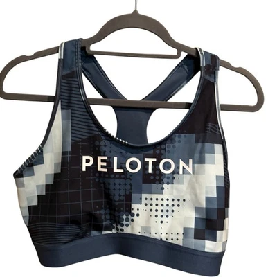 Sujetador deportivo Adidas X Peloton Digi Motion Print para mujer medio espalda deportiva azul Foto 1 de 4