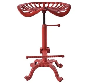 Rustic Industrial Farmhouse Tractor Seat Adjustable Bar Stool Aged Red Cast Iron - Picture 1 of 7