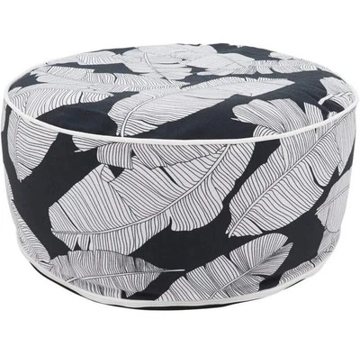 Fennco Styles Black & White Banana Leaf Round Indoor & Outdoor Pouf – 200lbs... - Image 1 of 4