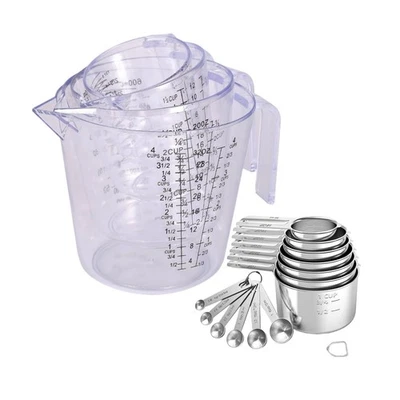 7x Stainless Steel Measuring Cups with 6x Measure Spoons Set,4x Plastic liqui... - Image 1 of 4