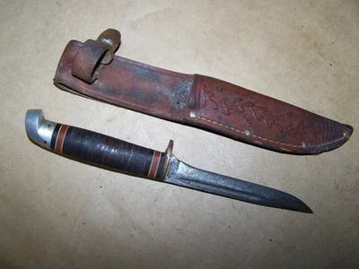 VINTAGE 8" WESTERN L48ABG FIXED BLADE KNIFE W/ SHEATH boulder colo - Image 1 of 4