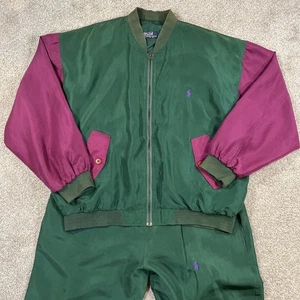 Set giacca pantaloni tuta Polo Ralph Lauren vintage verde viola rosa logo pony XL - Foto 1 di 18
