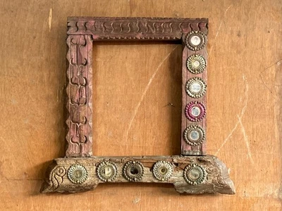 OLD VINTAGE WOODEN JHAROKHA INDIAN MIRROR AND CARVING ART WINDOW WOODEN FRAME - Image 1 of 4
