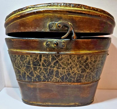 Vintage Steel Hat Box w/ Faux Leather Wrap on Sides and Top - Image 1 of 4