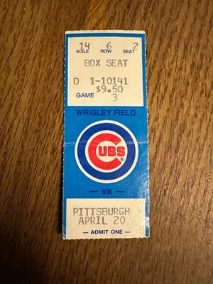 Boleto de los Cachorros v Piratas 20/04/86 Barry Bonds jugado en continuación no debut Foto 1 de 2