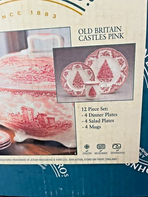 NEW Johnson Brothers Old Britain Castles Pink Tree 12 Piece Set - Image 1 of 4