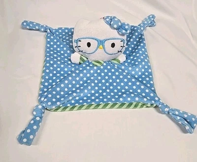 Manta de seguridad Hello Kitty de felpa Lovey blanca/azul gafas bebé lunares 10" Foto 1 de 4
