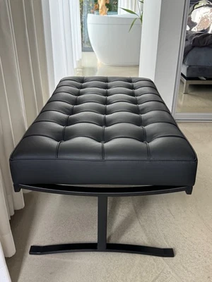 Bauhaus Banca Pelle Opaco Nero Piede Acciaio Inox L 100 CM Qualità - Immagine 1 di 4