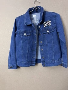 MTV Jean Jacket Girls Checker Embroidered Logo Size L (10-12) - Picture 1 of 7