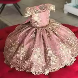 Elegant Girl Lace Flower Dress 4 6 8 10T Kids Big Bow Birthday Party Clothes - Picture 1 of 27