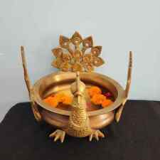 Peacock Design Brass Urli Bowl Floating Diya Flower & Candle Pot For Home Decor