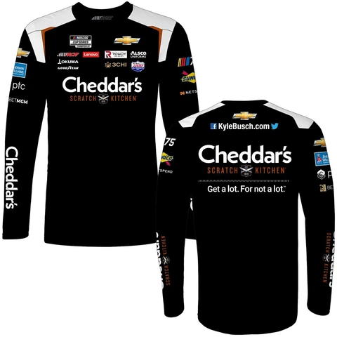 Kyle Busch 2023 Long Sleeve Cheddar's Sublimated Uniform Pit Crew T-Shirt Black Cover