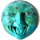 Winking Full-Moon Folk Art Sculpture, Artist Signed, Handmade, Turquoise, Signed