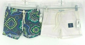 Lot- 2 Old Navy Shorts Geometric Linen Rayon Drawstring Adjustable Waist Girl 6 - Picture 1 of 8