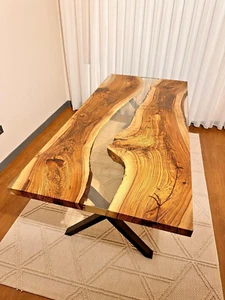 Clear Transparent Table Top Epoxy Resin Art, Epoxy Resin Accacia Wood Table Top - Picture 1 of 5