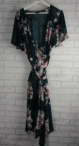 City Chic womens wrap dress green pink floral print M, 18 SHEER - Picture 1 of 9