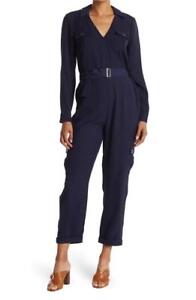 $315 - Ted Baker Flan Navy Belted Long Sleeve Utility Jumpsuit Size 6 (US 16/18)