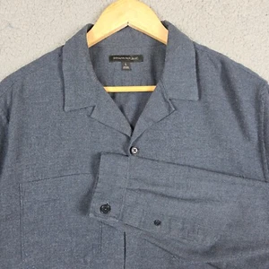 Banana Republic Shirt Men Size Large Gray Blue Brushed Flannel Camp Collar Prepp - Picture 1 of 13