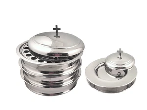 3 Communion Trays with A Lid & 2 Stacking Bread Plates with A Lid- Silver/Mirror - Photo 1 sur 15
