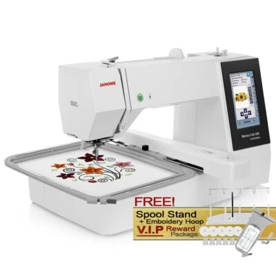 Máquina de bordar Janome Memory Craft 500e LE con soporte de carrete GRATIS + paquete de aro Foto 1 de 4