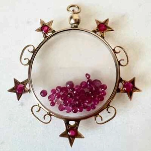 Antique Edwardian Round Glass Star Double Sided Ruby Locket | Solid 9ct 9k Gold - Picture 1 of 18