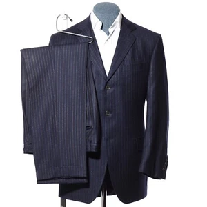 40R Lubiam 3-Button Ermenegildo Zegna Blue Pinstriped Wool Two-Piece Suit 32x31 - Picture 1 of 16