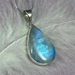 Colgante de cristal de piedra lunar arco iris con respaldo azul plata 925 8,0 g SN56098 - Imagen 1 de 4