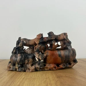 Old Vintage Chinese Carved Soapstone Brush Pot With Holes Stone Dog Figurine - Picture 1 of 10