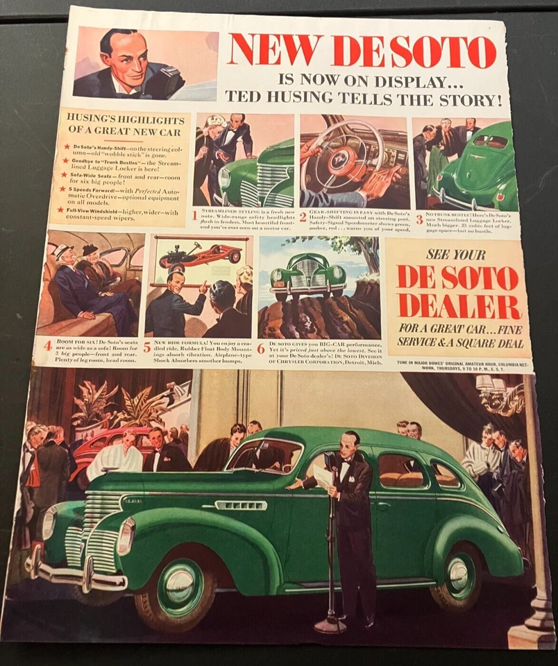 Verde 1939 DeSoto "Ted Husing conta a história" - Anúncio impresso vintage / arte de parede - Imagem 1 de 4