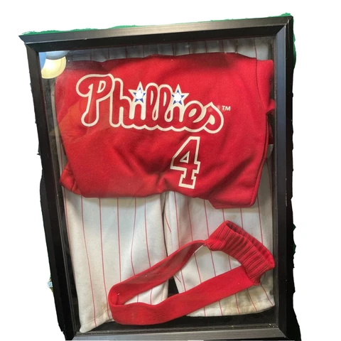 Philadelphia Phillies #4 Worn / Dirt Shadow Boxed Hutch Brand Uniform Pants Tee Cover