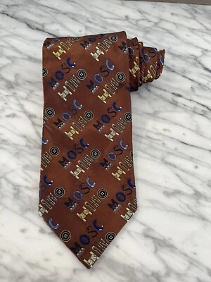 Corbata de seda Moschino Logo Spellout para hombre marrón azul dorado diseñador de colección años 70 80 Italia Foto 1 de 4