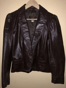 Vintage AVANT GARDE Women's Leather Jacket Sz 8 fits XS/S 1 button peplum back - Picture 1 of 11