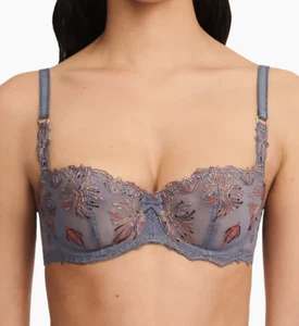 New $125 Chantelle Champs Elysees Unlined Lace Demi Bra Size 32C Slate Grey - Picture 1 of 3