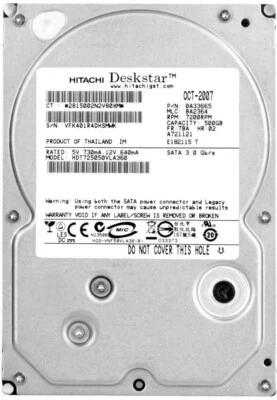 Hitachi Deskstar T7K500 HDT725050VLA360 500GB 7200 RPM 16MB SATA II 3.5'' Inch - Image 1 of 3