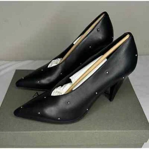 AllSaints Womens Shoes Black 5M Adrianna Studded Leather High Heels Pump Court - Picture 1 of 10